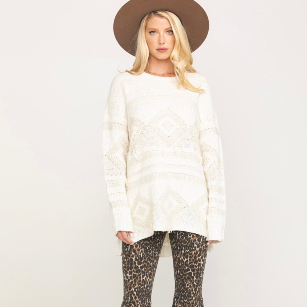 MUMU XS WOMEN'S CREAM CANYON GEO SWEATER